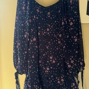 Floral Midi Dress - Black and Pink